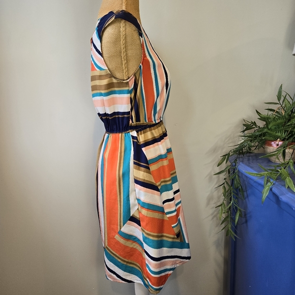 Summer Dress, Colorful, Xhilaration, Orange, Navy, Turquoise, Peach, Tan. Small - Picture 3 of 9